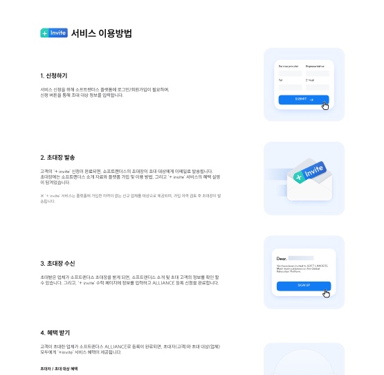 흰 배경에 기능 카드가 세로로 나열된 모바일 화면